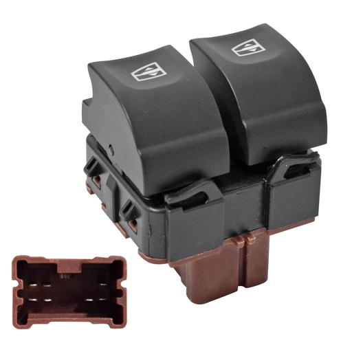 [222-2612-00] CONTROL ELECTRICO RN DUSTER 17-20/LOGAN 15-19/CAPTUR 18-20/SANDERO/STEPWAY 16-18/CLIO RS 15-17  DE ELEVADOR 7 PIN 2 TECLAS NEGRO BASE CAFE 12VCC MANIJAUTO    