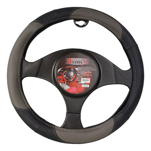[FV296A] CUBRE VOLANTE VINIL NEGRO/COSTURA GRIS M