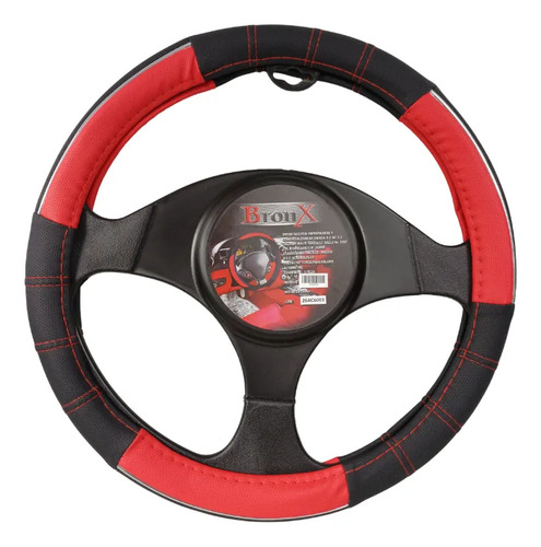 [FV327A] CUBRE VOLANTE NEGRO/ROJO/CROMO MEDIANO