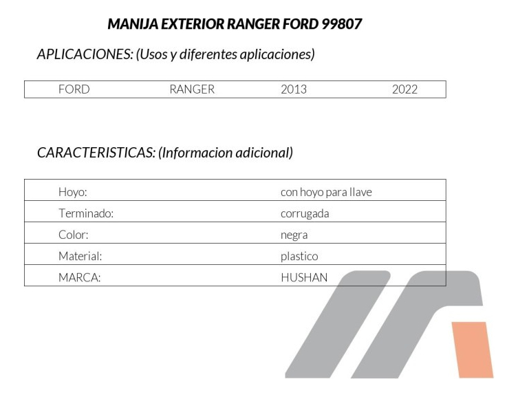 Manija Exterior Fd Ranger Delarugada Izq