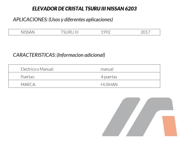 Elevador Cristal Ns Tsuru Iii Delantero 92-17 Izq Hushan