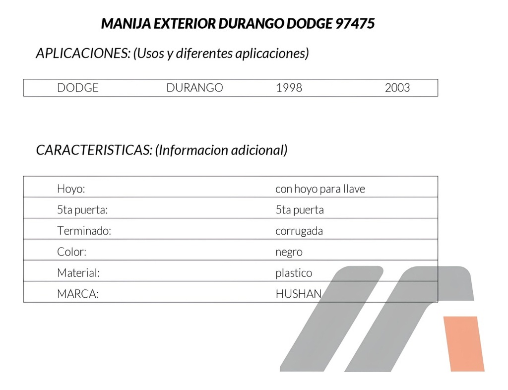 Manija Tapa Dg Durango 98-03 Corrugada P
