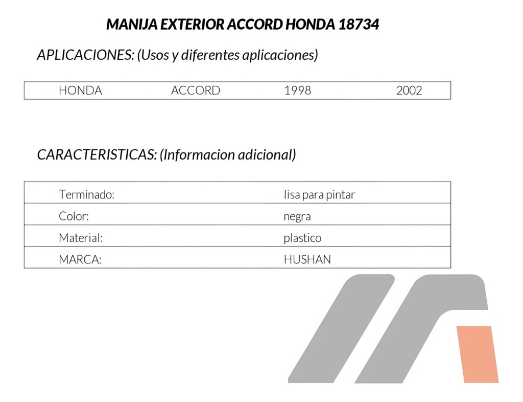 Manija Exterior Hd Accord 4p Sedan 98-02