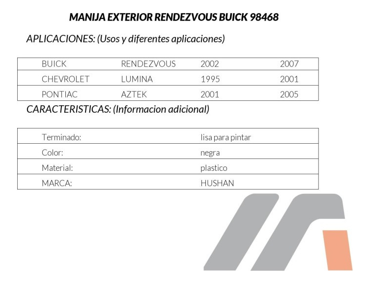 Manija Exterior Bk Rendezvous 02-07  Negra Lisa Der