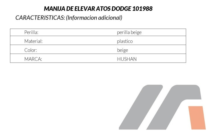 Manija De Elevador Dodge Atos 00-11 Plástico Beige Hushan