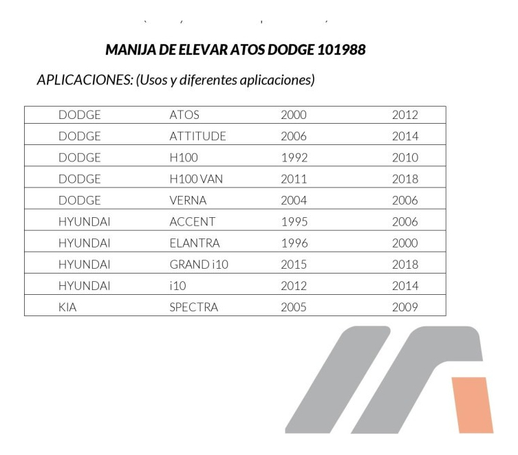 Manija De Elevador Dodge Atos 00-11 Plástico Beige Hushan