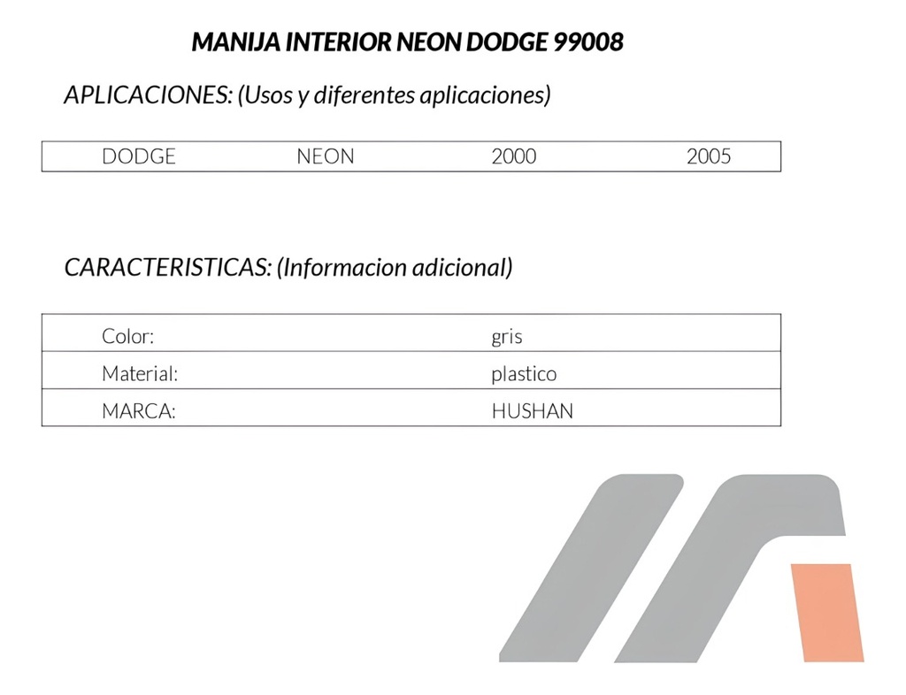 Manija Interior Dodge Neon 2000-2005 Derech Hu Delan/tras