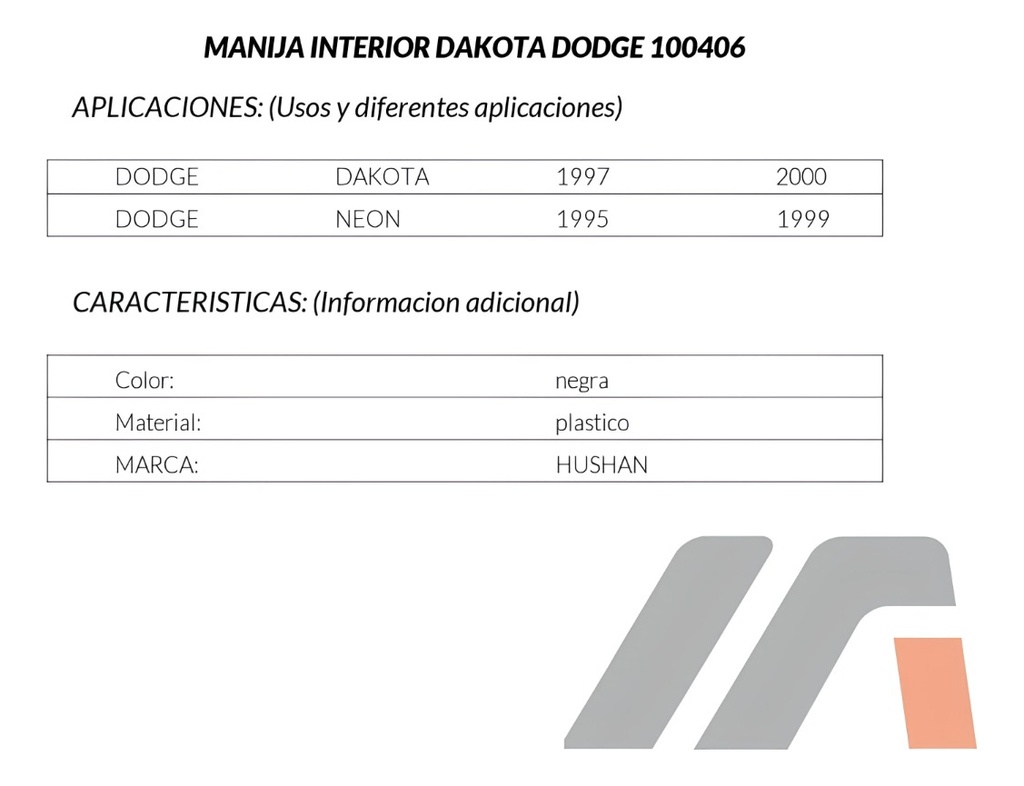 Manija Interior Dg Neon Trasera 95-99 Negra Der