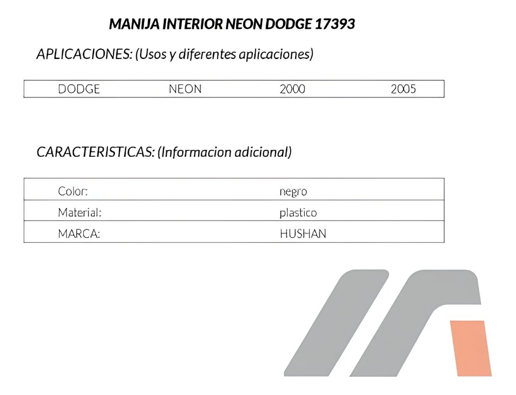 Manija Interior Dodge Neon 2000-2006 Delant/traser Negra Izq