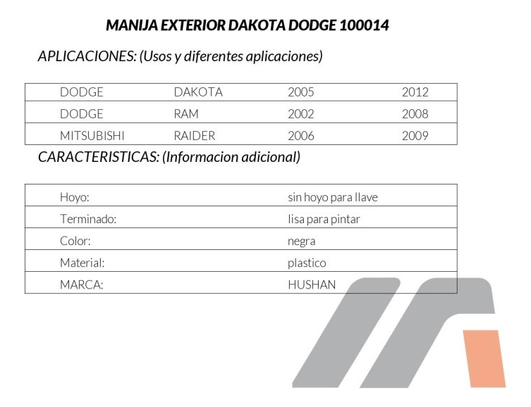 Manija Exterior Dg Ram 02-08/ Dakota 05-12/ Mt Raider 06-09