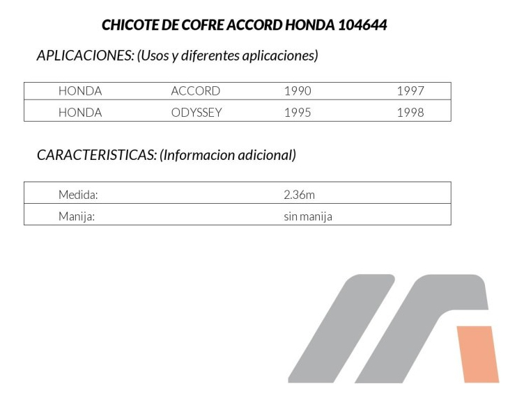 Chicote De Cofre Honda Accord 90-97/ Odyssey 95-98