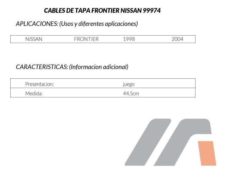 Jgo2 Tirante/ Cables De Tapa Nissan Frontier 98-04 Der/izq