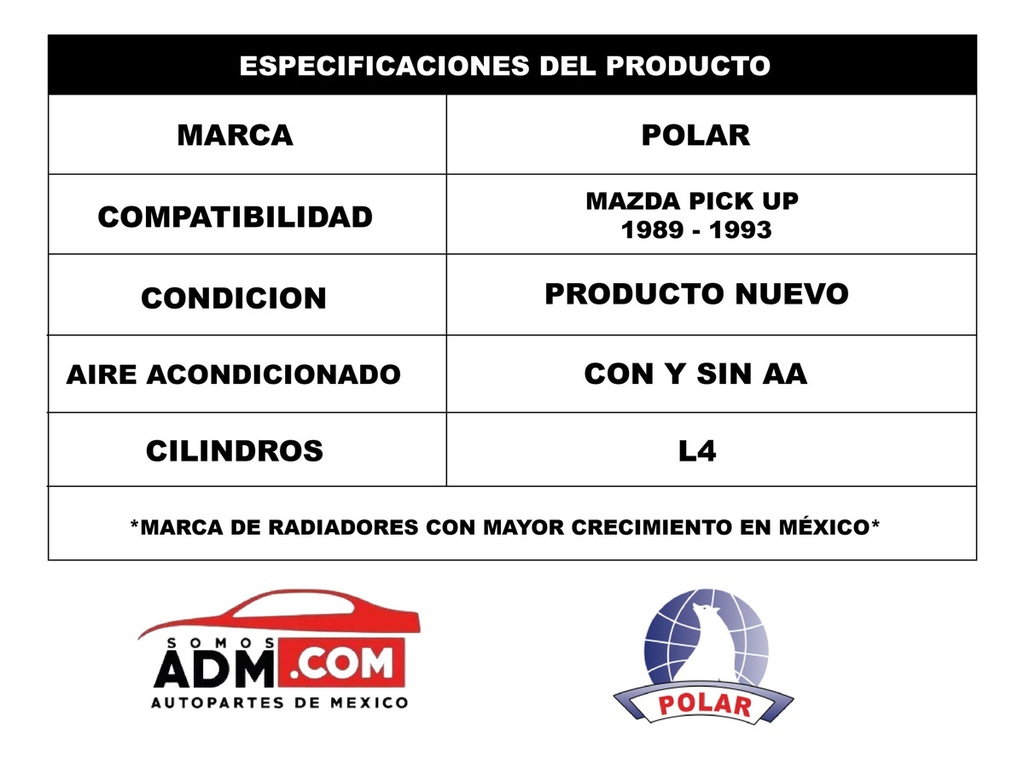 Radiador Mazda Pick Up 1989 1990 1991 1992 1993 Polar