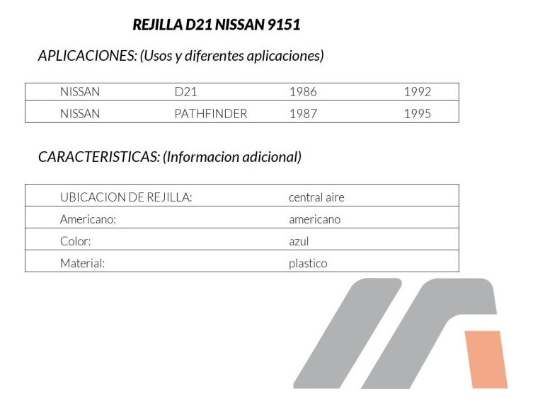 Rejilla Tablero Central Nissan D21 86-92/ Pathfinder 87-95 