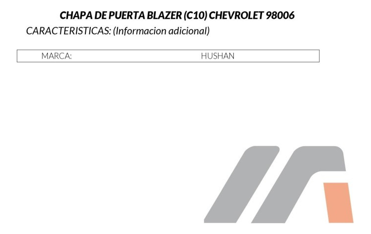 Chapa De Puerta Cv Pick Up/ Custom/ Suburban 73-91
