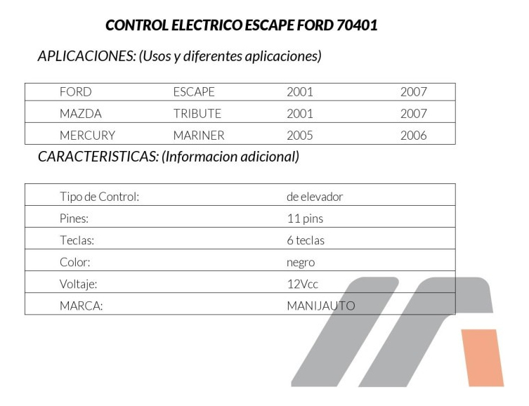 Control Electrico Mz Tribute 01-07 Mr Mariner 05-06