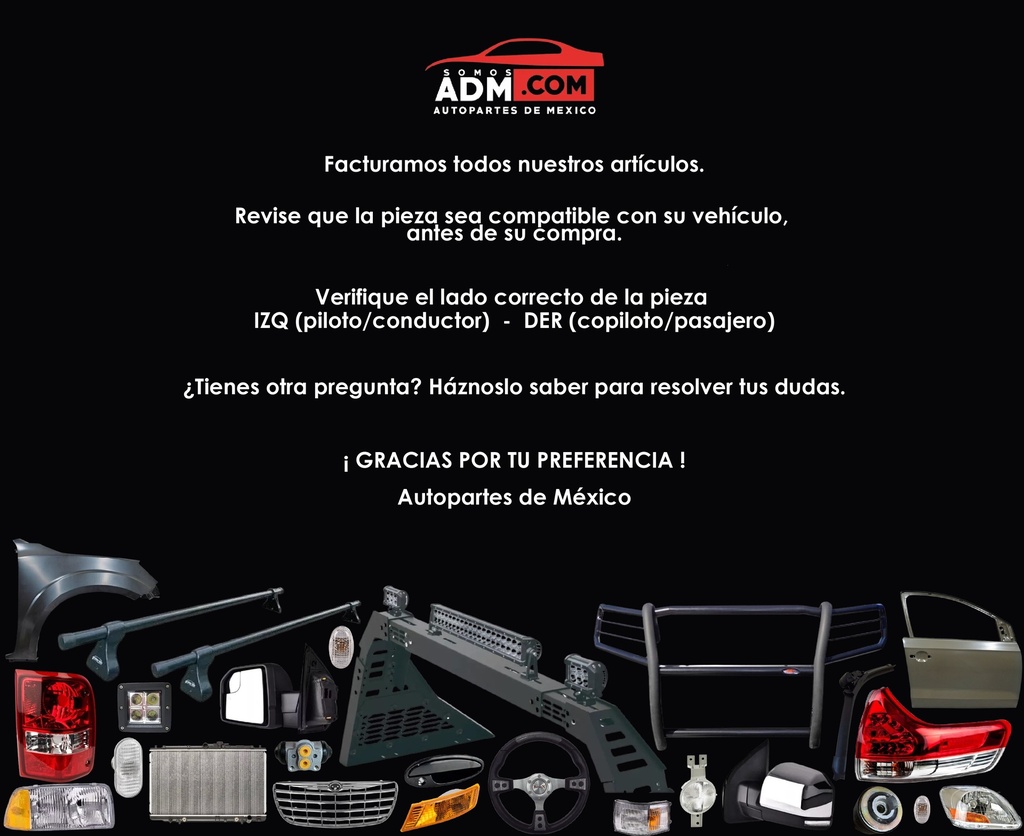 ESPEJO CV CHEVY 09-12 C/CONTROL C/ADAPTADOR CORRUGADO PAQ C/PAQ B/PAQ H L4 4CILINDROS 1.6L 3/4 PUERTAS IZQ