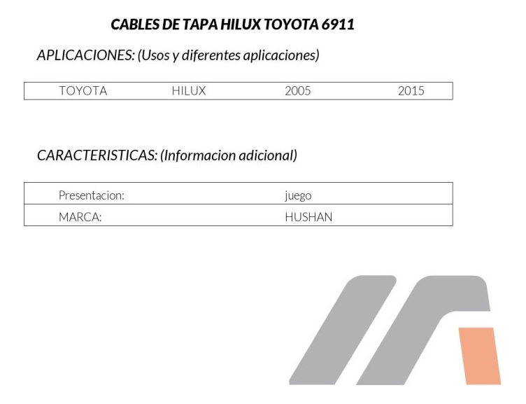 Juego Cables De Tapa Toyota Hilux Vigo 2005 - 2015