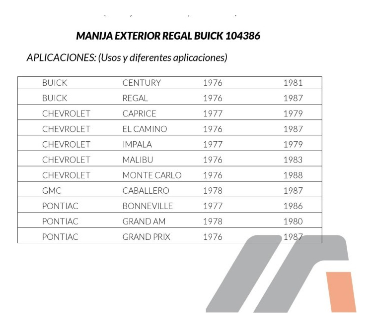 Manija Exterior Der Cv Caprice Impala 77-79/ Malibu 76-83