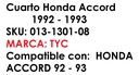 Cuarto Honda Accord 1992 1993 Depo