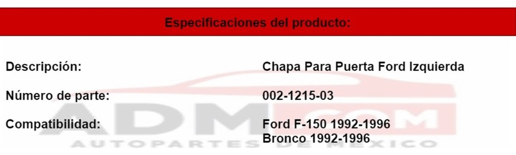 Chapa Puerta Ford F-150 1992-1996 Manual Izquierdo Delantera