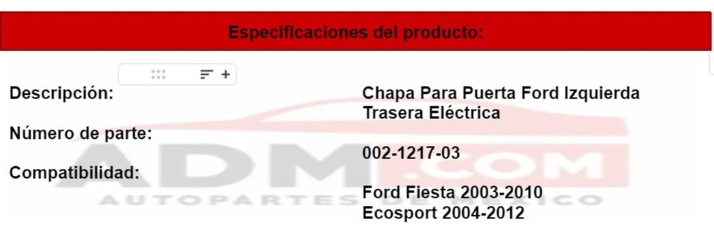 Chapa Puerta Ford Fiesta 2003-2010 Trasera Izquierda Electri