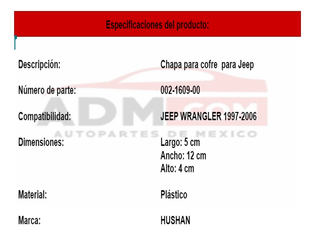 Chapa Para Cofre Jeep Wrangler 1997-2006 Inferior