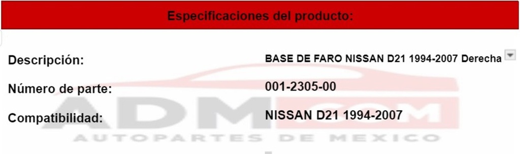 Base De Faro Nissan D21 1994-2007