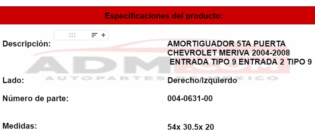 Amortiguador 5a Puerta Chevrolet Meriva Izq/der 2004 2008