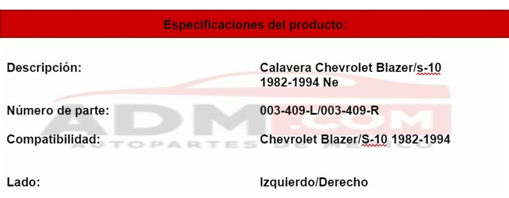 Calavera Chevrolet Blazer/s-10  1982-1994 Ne