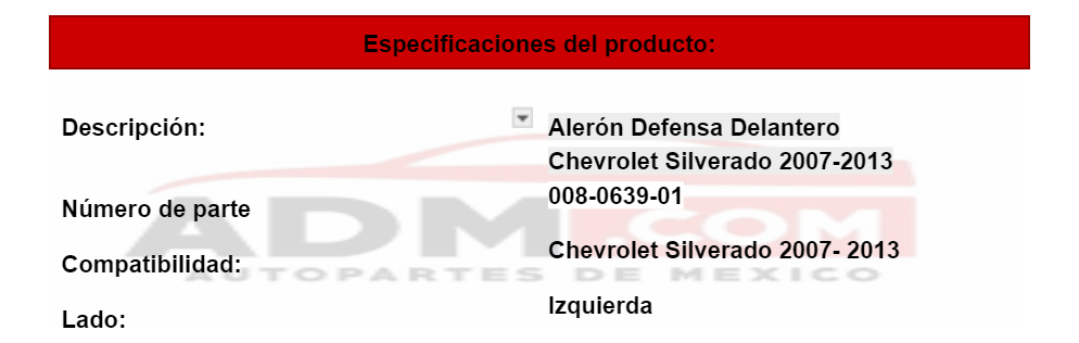 Alerón Defensa Delantero Chevrolet Silverado 2007-2013