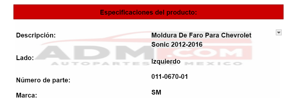 Moldura De Faro Para Chevrolet Sonic 2012-2016