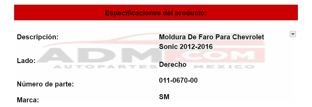 Moldura De Faro Para Chevrolet Sonic 2012-2016