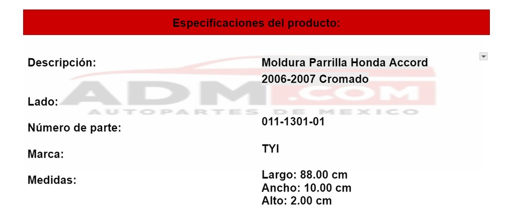 Moldura Parrilla Honda Accord 2006-2007 Cromado