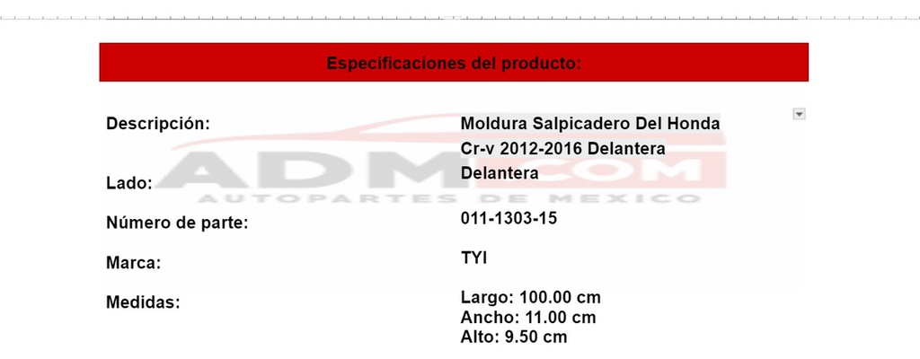 Moldura Salpicadero Del Honda Cr-v 2012-2016 Delantera