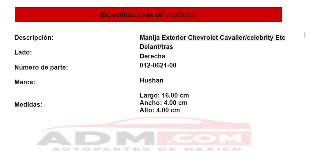 Manija Exterior Chevrolet Cavalier/celebrity Etc Delant/tras