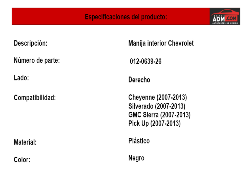 Manija Interior Para Puerta Chevrolet 2007-2013