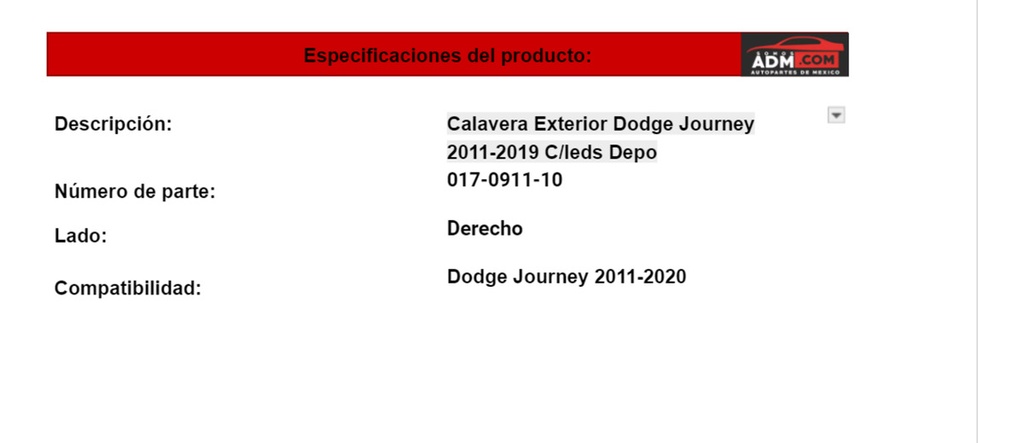 Calavera Exterior Dodge Journey 2011-2019 C/leds Depo