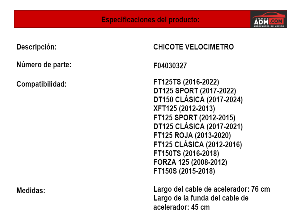 Chicote Velocimetro Dt125 / Ft 125 / F04030327