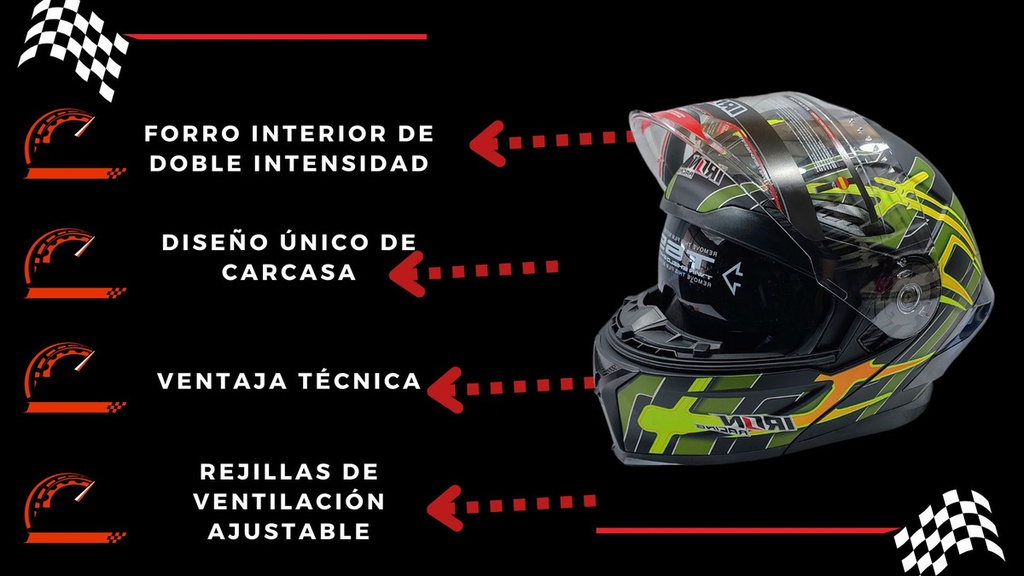 Casco Integral Iron Racing Visera Transparente Moto Dot