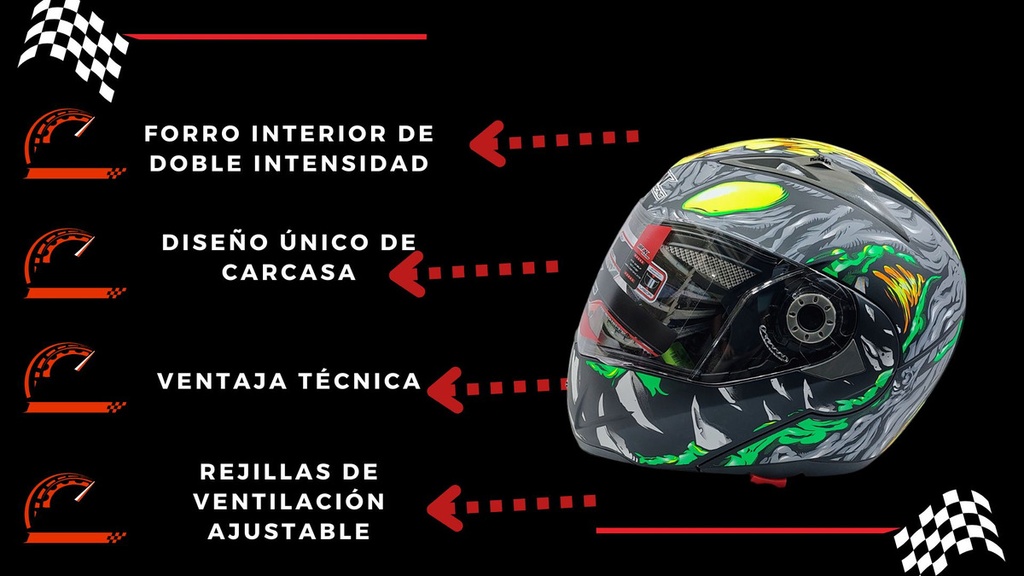 Casco Abatible Iron Racing Ir-105 Doble Mica Dot