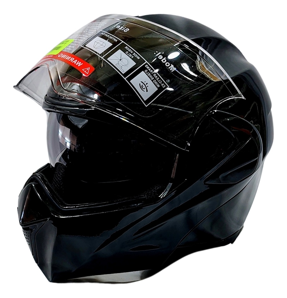 Casco Abatible  Doble Mica Negro Brillante