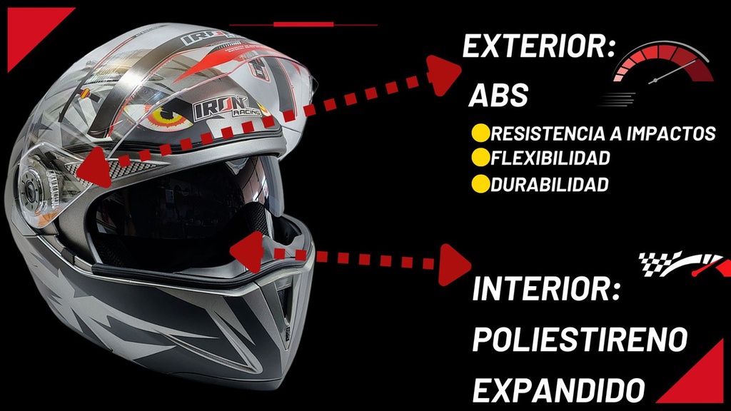 Casco Abatible Iron Racing Ir105 Dot Ojo Negro Mate