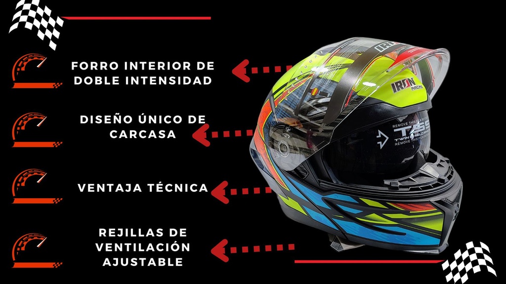 Casco Abatible Iron Racing Tretech Doble Mica Cert Dot