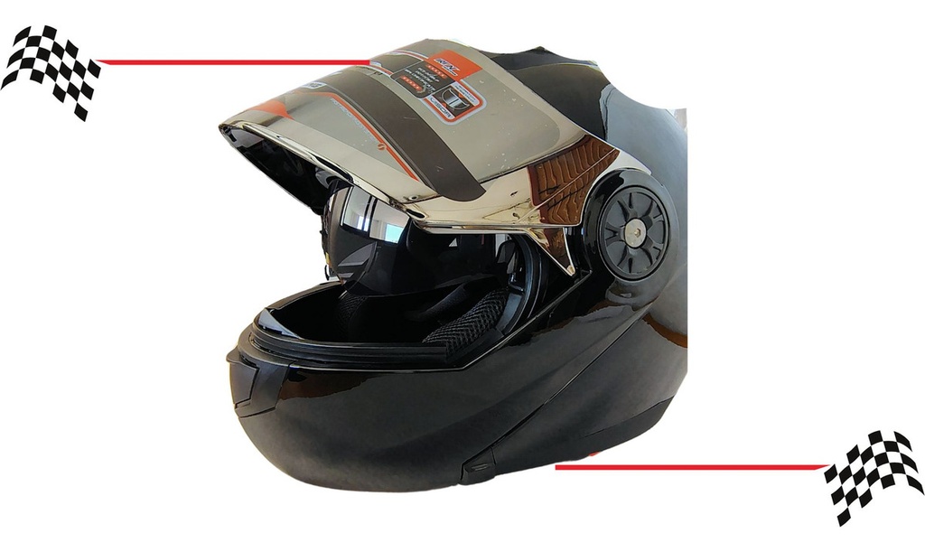 Casco Abatible Doble Mica Captain Ngo/brillo