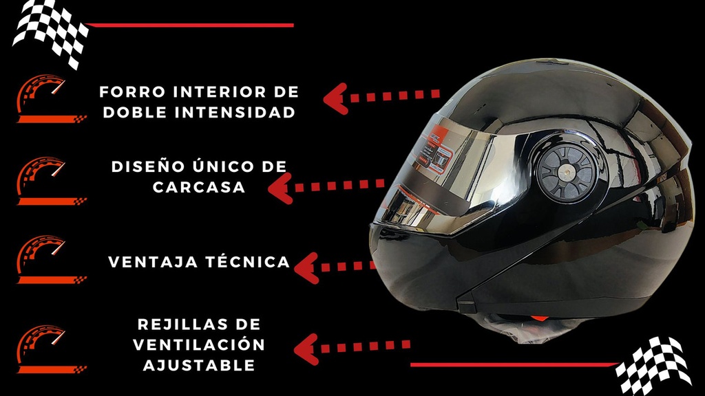Casco Abatible Doble Mica Captain Ngo/brillo