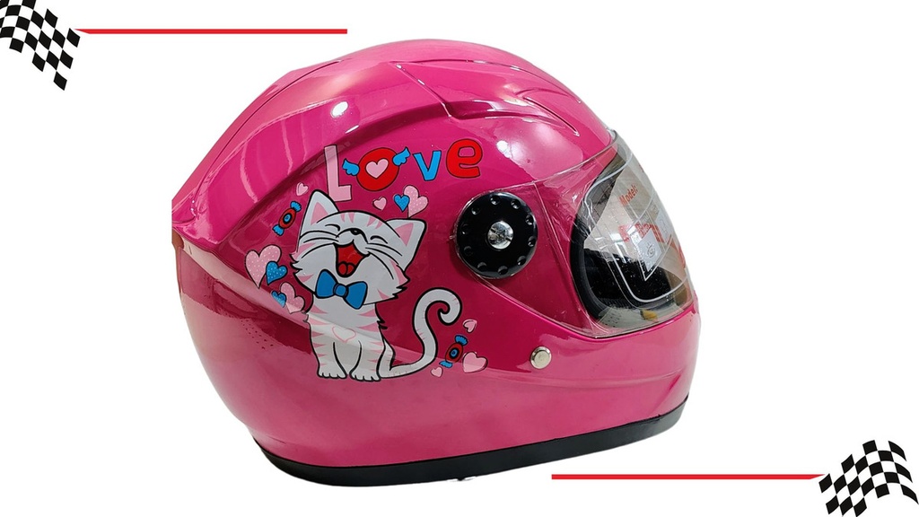 Casco Cerrado Rosa Infantil Gatito Visera Transparente