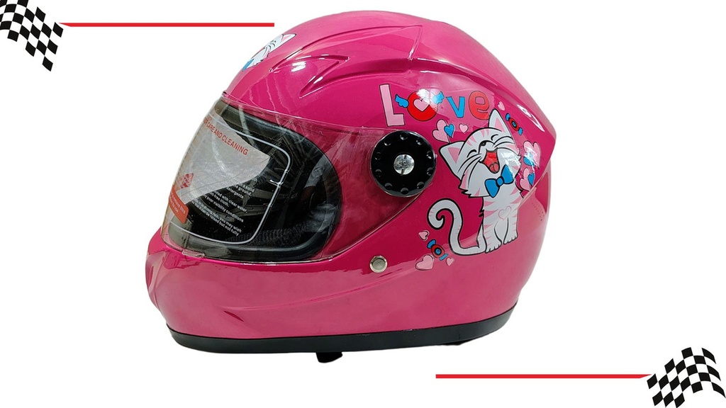 Casco Cerrado Rosa Infantil Gatito Visera Transparente