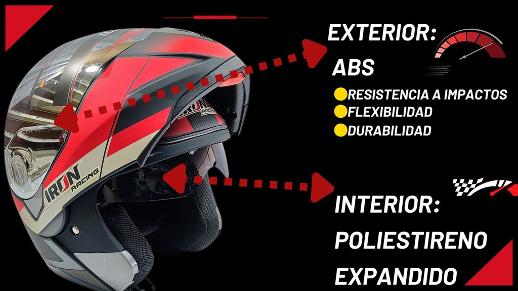 Casco Abatible Iron Racing Ir-105 Doble Mica Dot D