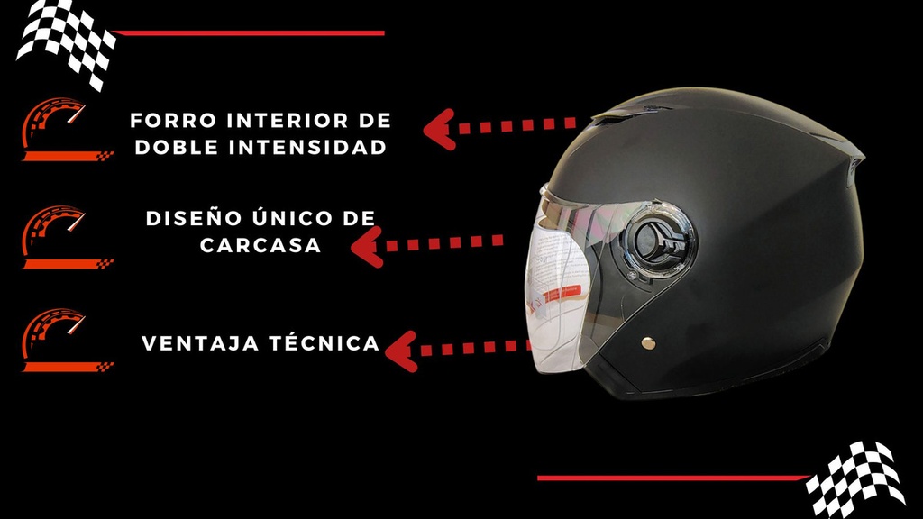 Casco Genérico Abierto Con Doble Visor Negro